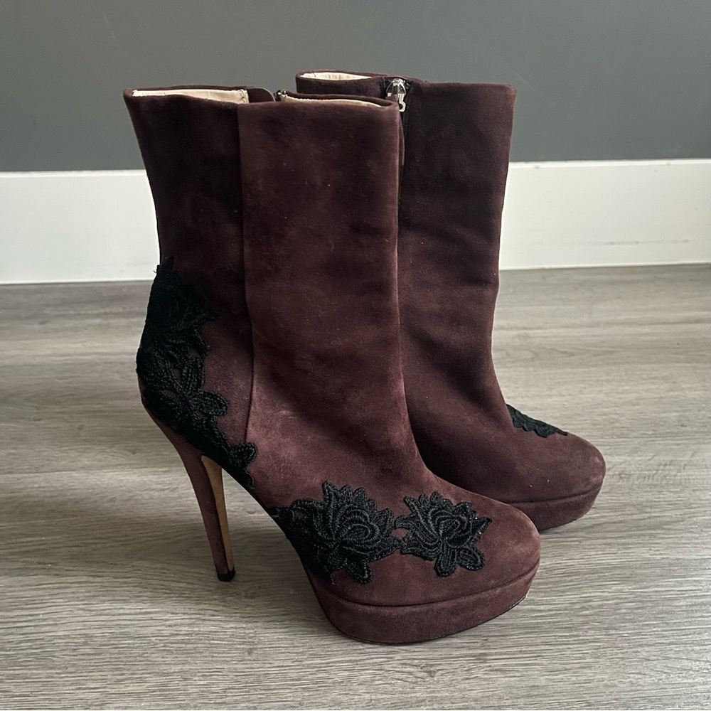 La Fenice Venezia Brown Suede Lace Boots Victorian Romantic Heels Royalcore